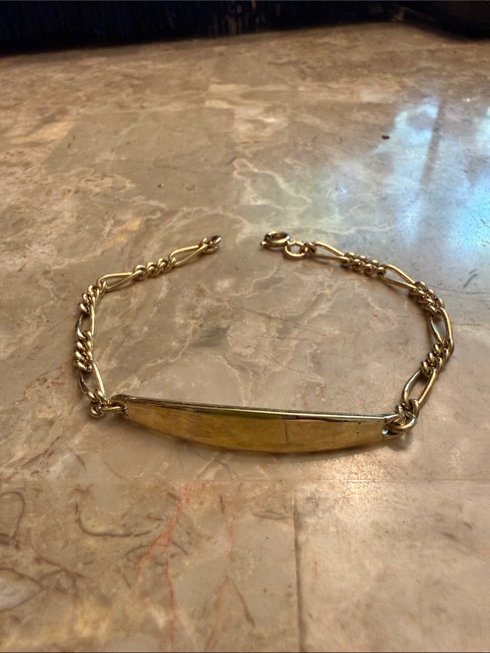 Vintage Speidel plaque, gold tone ID bracelet fancy chain